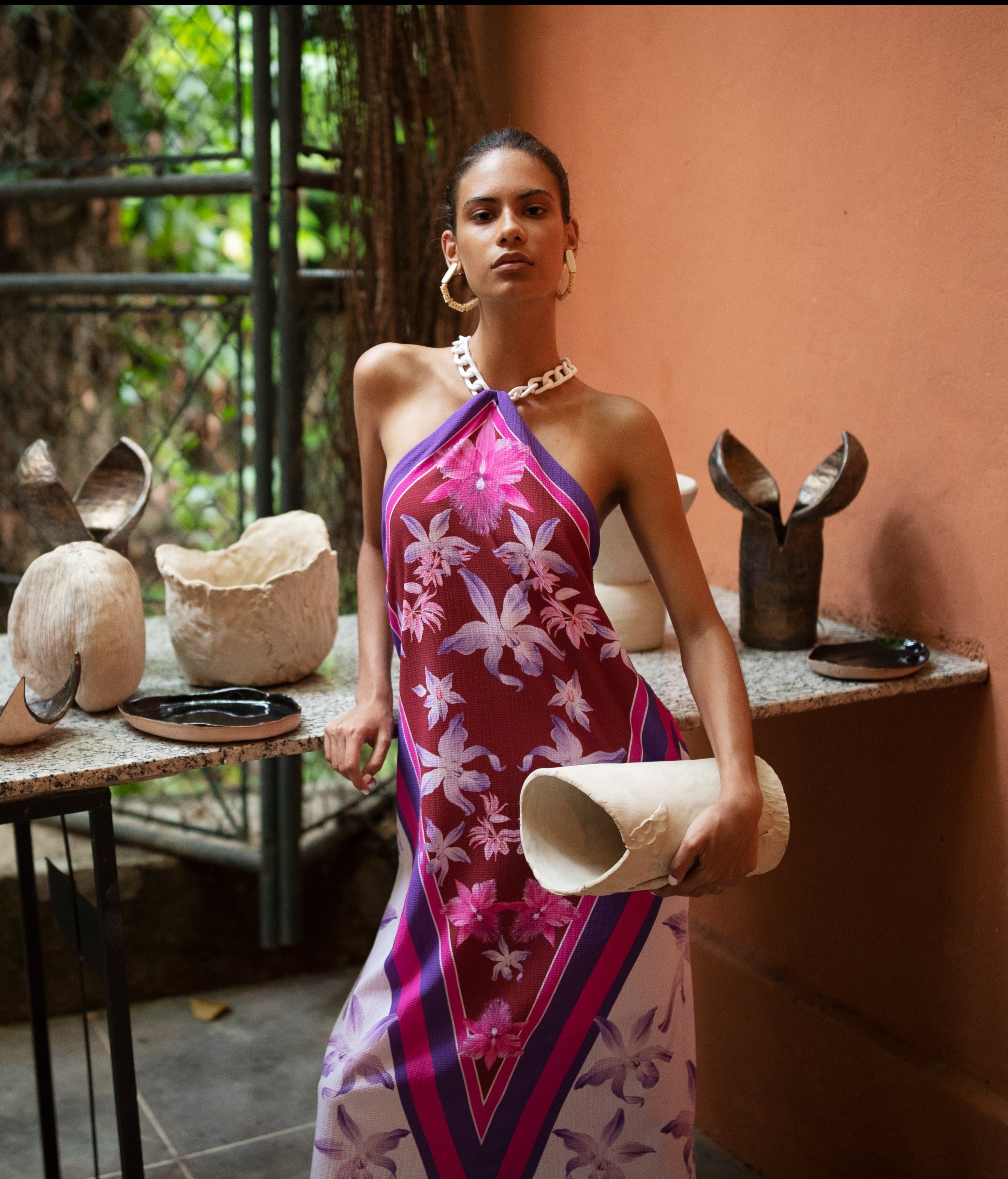 DREAMY SCARF DRESS IN PINK MAROON PRINT - No Pise La Grama Web