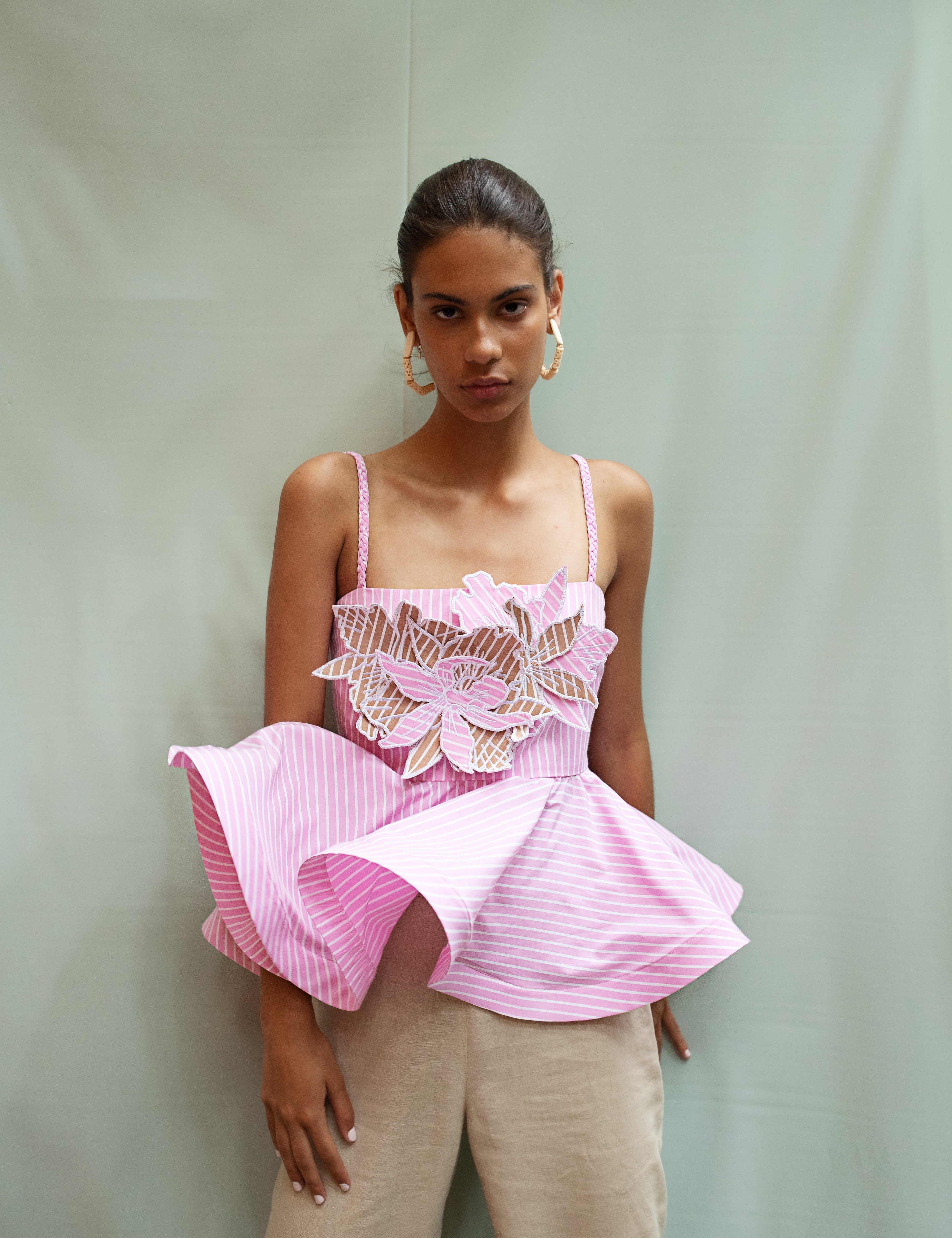 DREAMY TOP IN KHAKI AND PINK STRIPES - No Pise La Grama Web