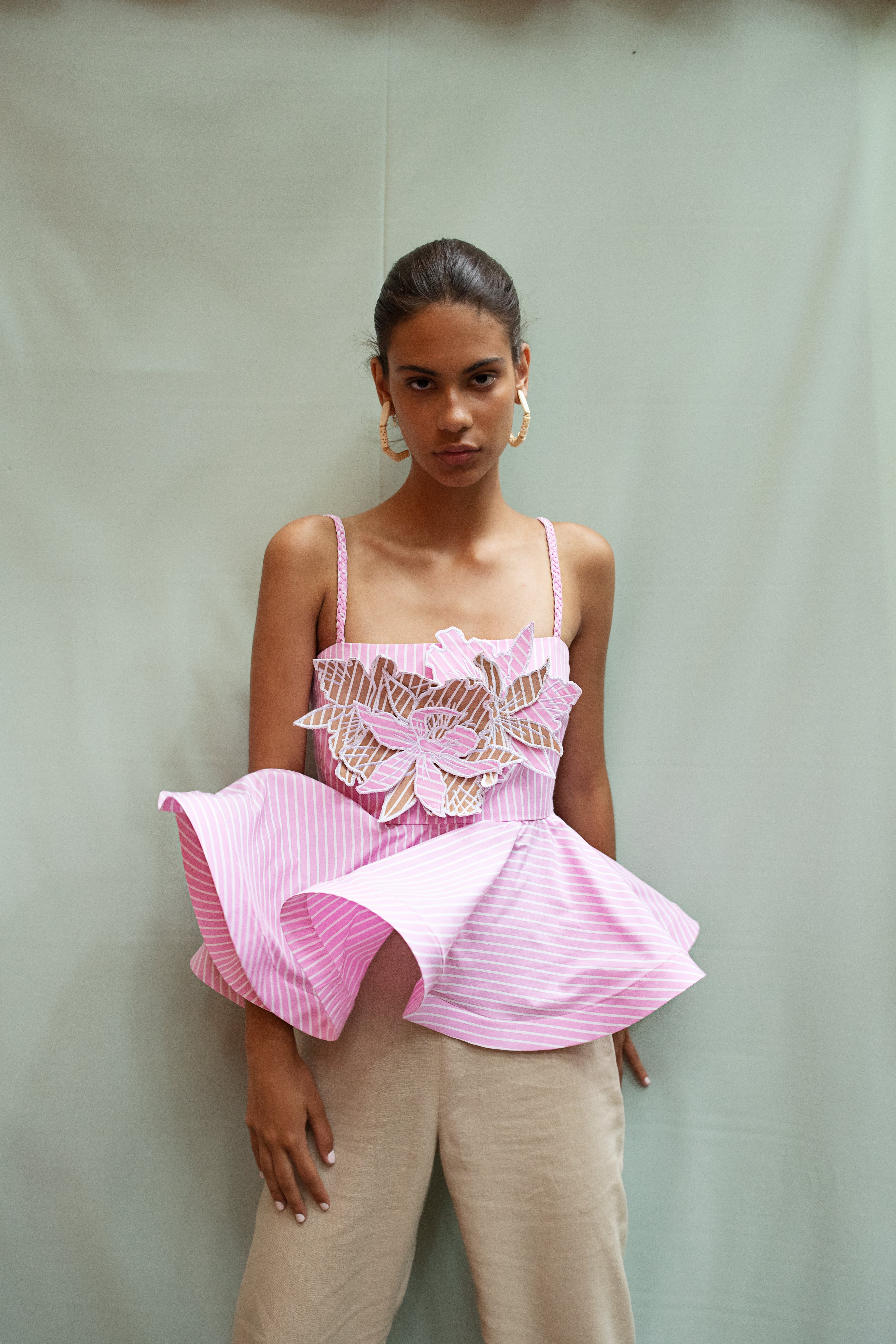 DREAMY TOP IN KHAKI AND PINK STRIPES - No Pise La Grama Web