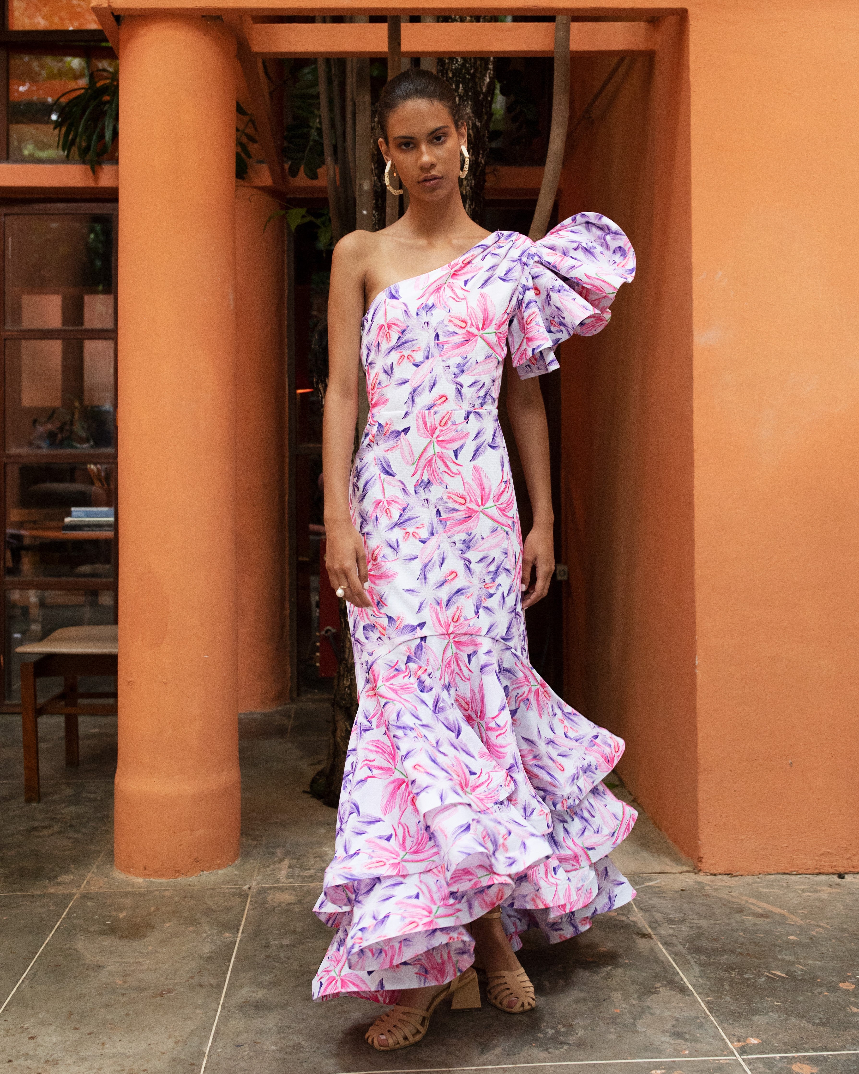 COROCORA DRESS IN ORQUIDEAS IN WHITE PRINT - No Pise La Grama Web