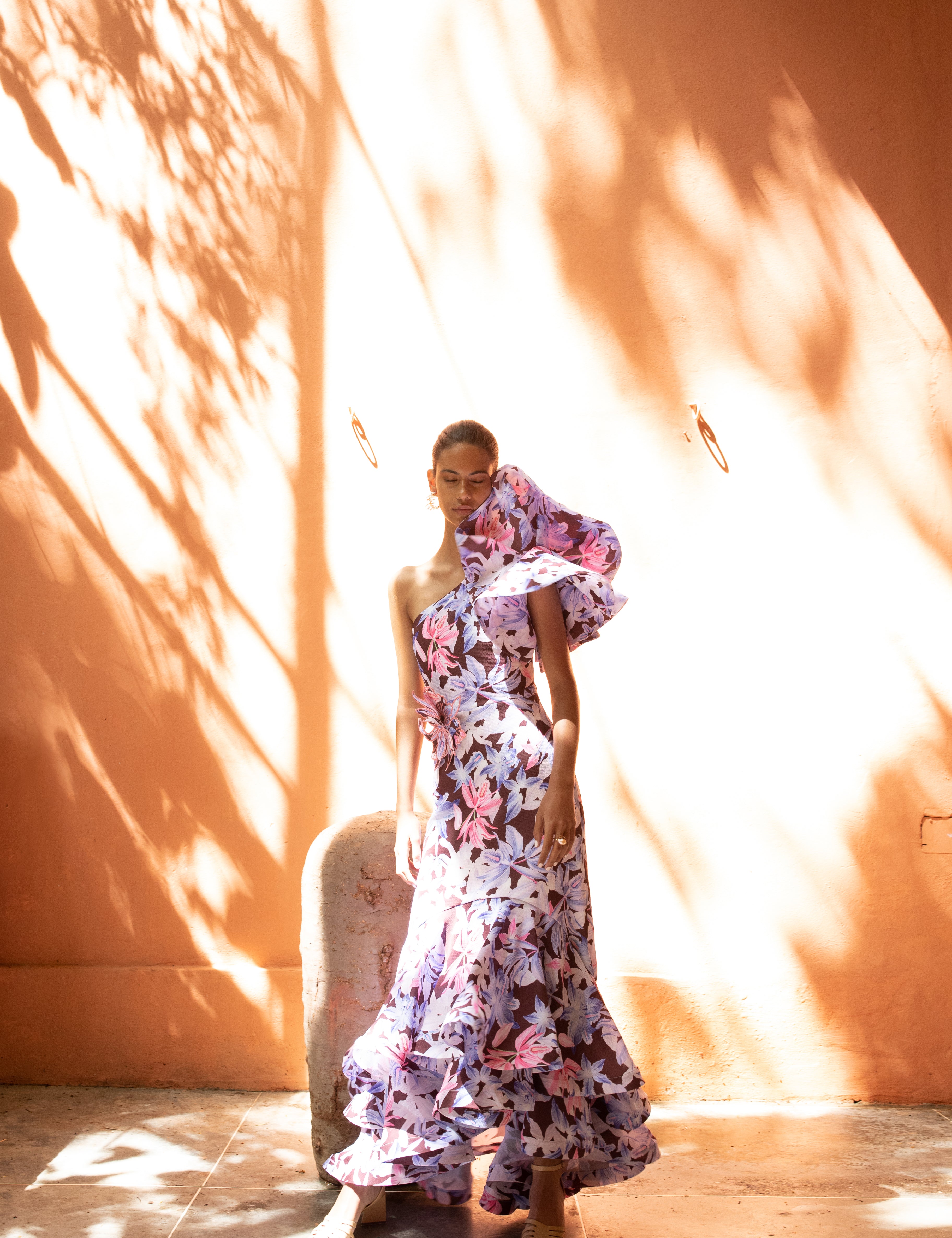 LOS ROQUES DRESS IN BLUE MAROON ORQUIDEAS PRINT - No Pise La Grama Web