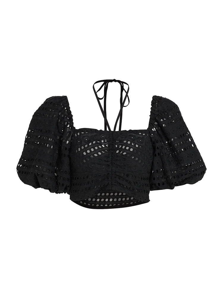 LUCIA TOP WITH SHORT SLEEVE IN BLACK