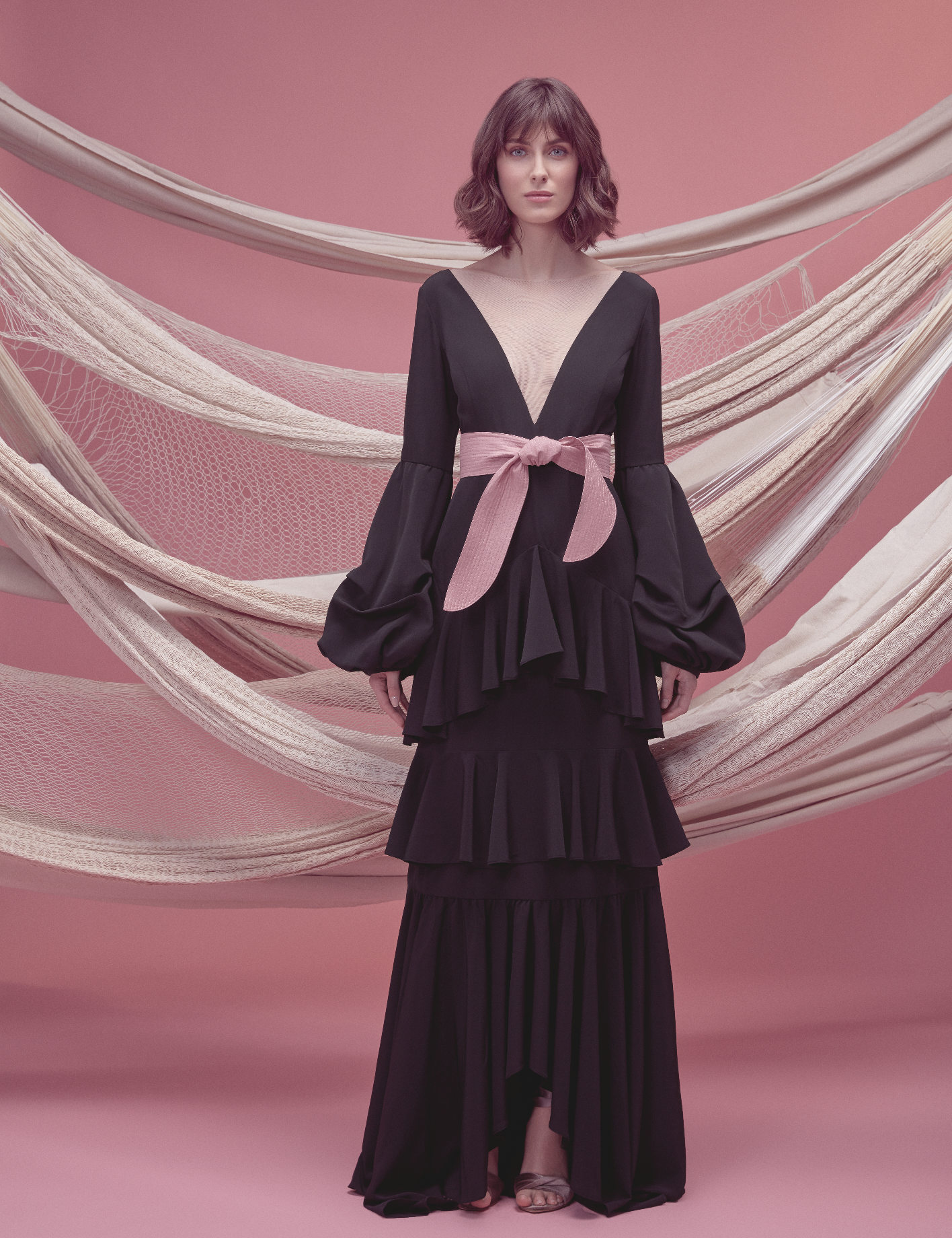 PIMIENTA DRESS IN BLACK WITH ROSE PINK BELT - No Pise La Grama Web