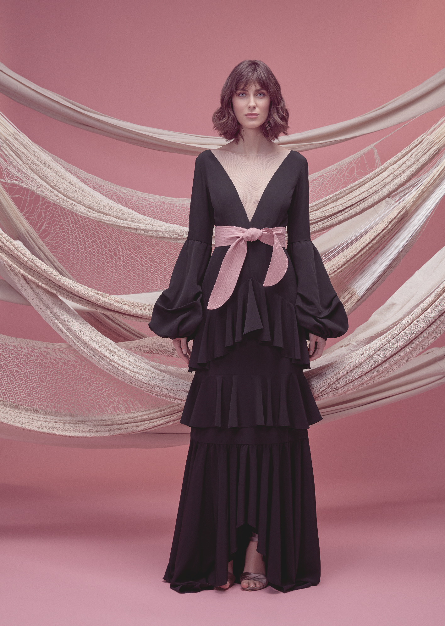 Pimienta Dress In Black With Rose Pink Belt 4 / Black Pimienta Dress In Black With Rose Pink Belt 4 / Black