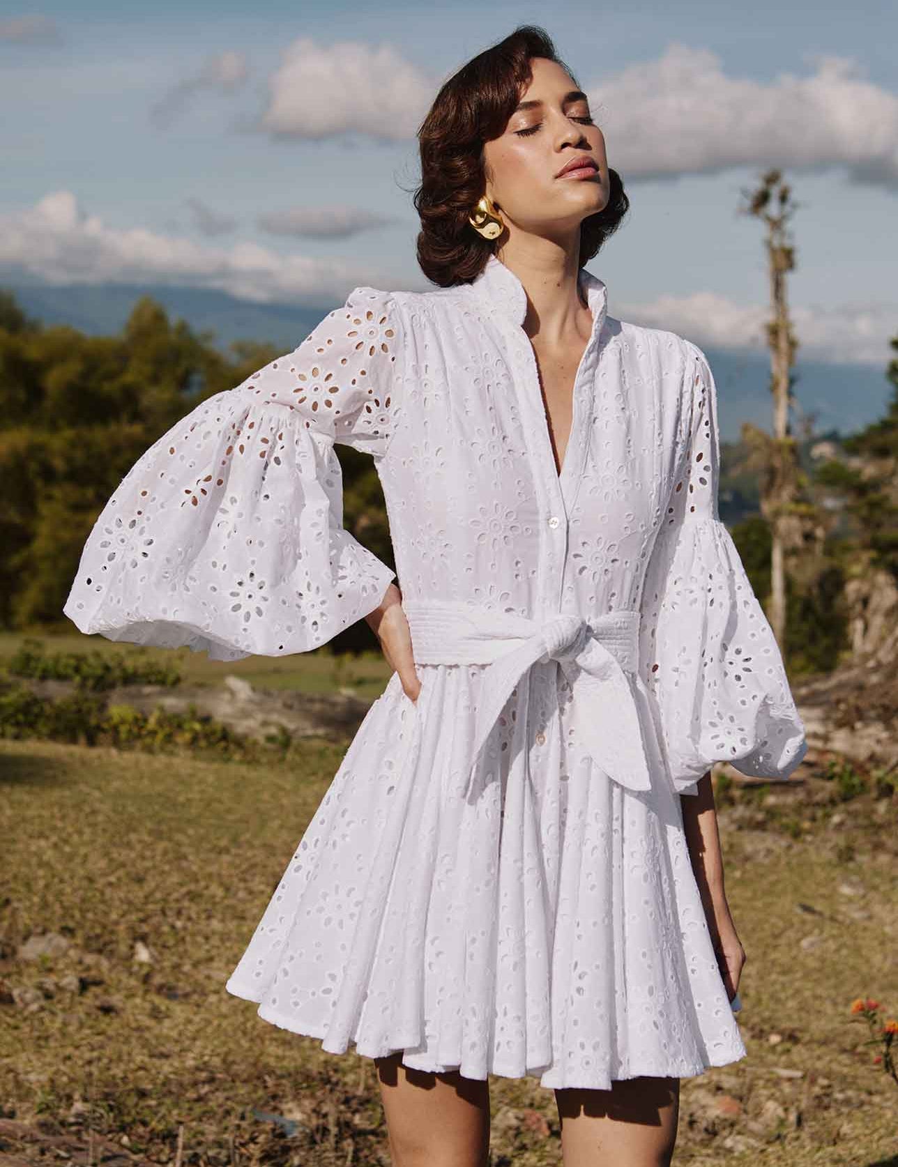 CARTA Y LETRA DRESS EYELET IN WHITE EYELET - No Pise La Grama Web