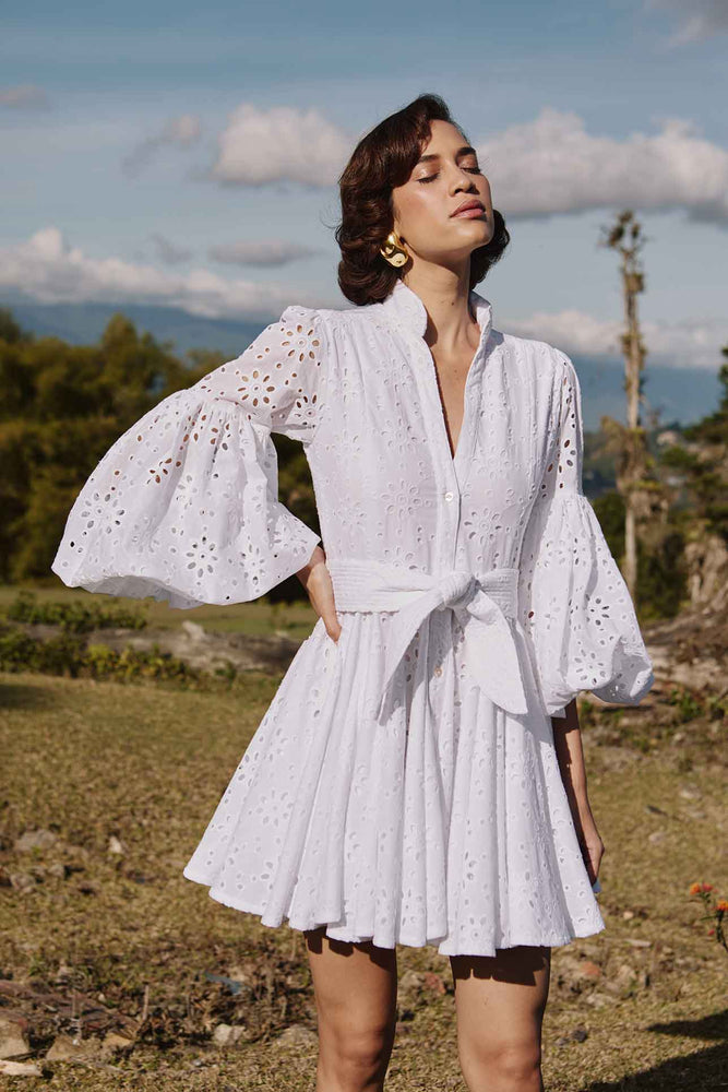 CARTA Y LETRA DRESS EYELET IN WHITE EYELET - No Pise La Grama Web