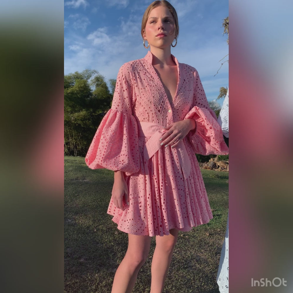 
            
                Load and play video in Gallery viewer, CARTA Y LETRA DRESS EYELET IN PINK EYELET
            
        
