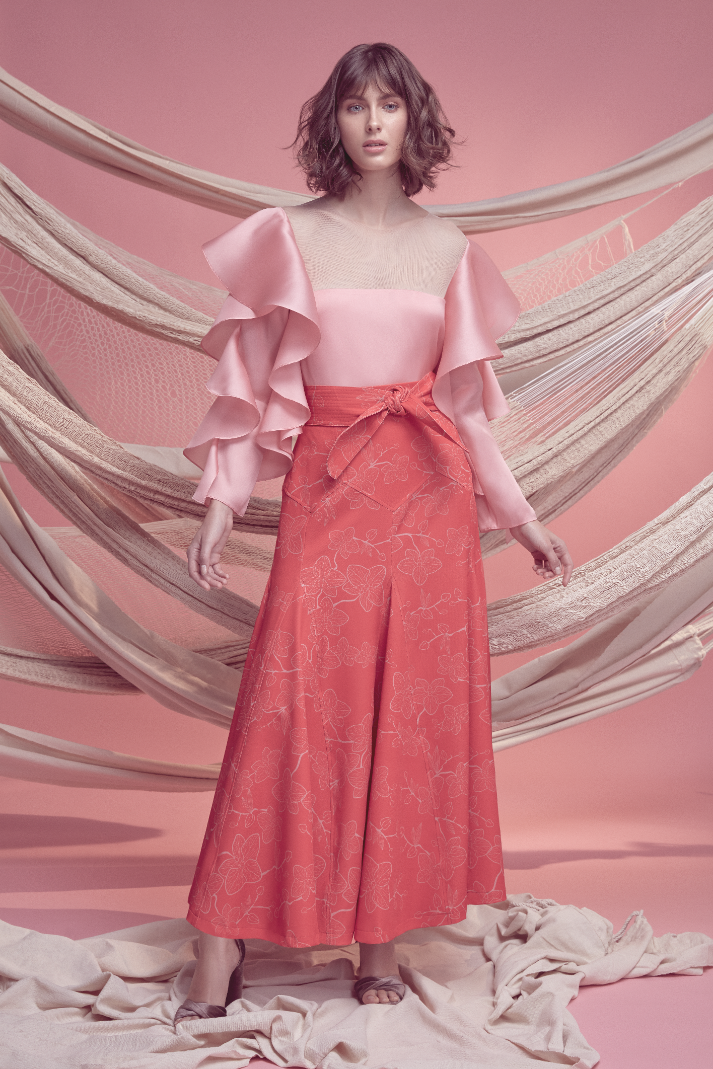 SOMBRITA SKIRT IN RED ORCHID PRINT - No Pise La Grama Web