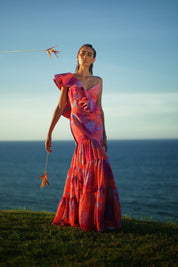 ARACEA DRESS IN VENEZUELA CORAL PRINT - No Pise La Grama Web