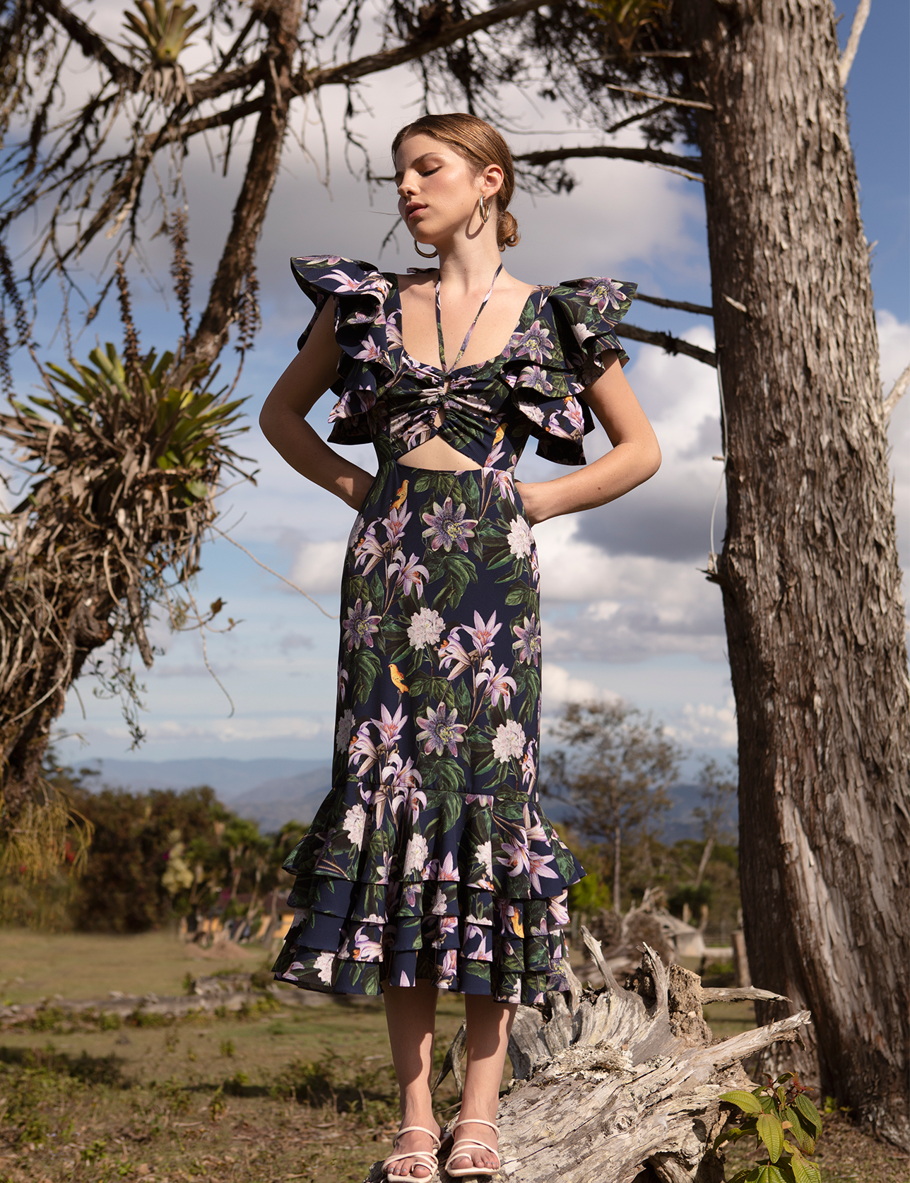 CHOCOLATE MIDI DRESS IN PASSIFLORA NAVY PRINT - No Pise La Grama Web