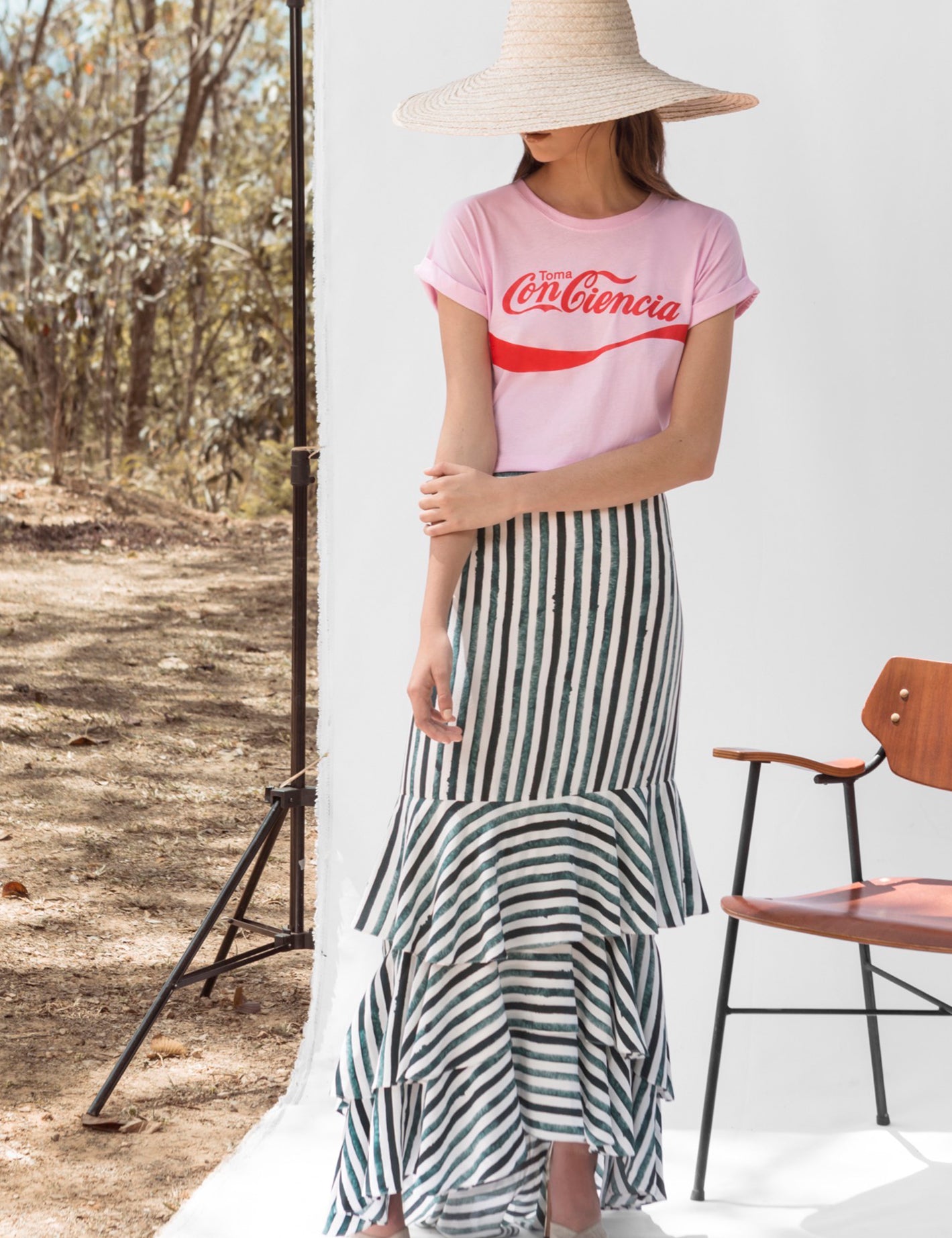 ERES MIA SKIRT IN AQUARELLA NAVY AND WHITE STRIPES - No Pise La Grama Web