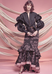 FLORA SKIRT IN BLACK WITH PINK ORCHID EMBROIDERY - No Pise La Grama Web