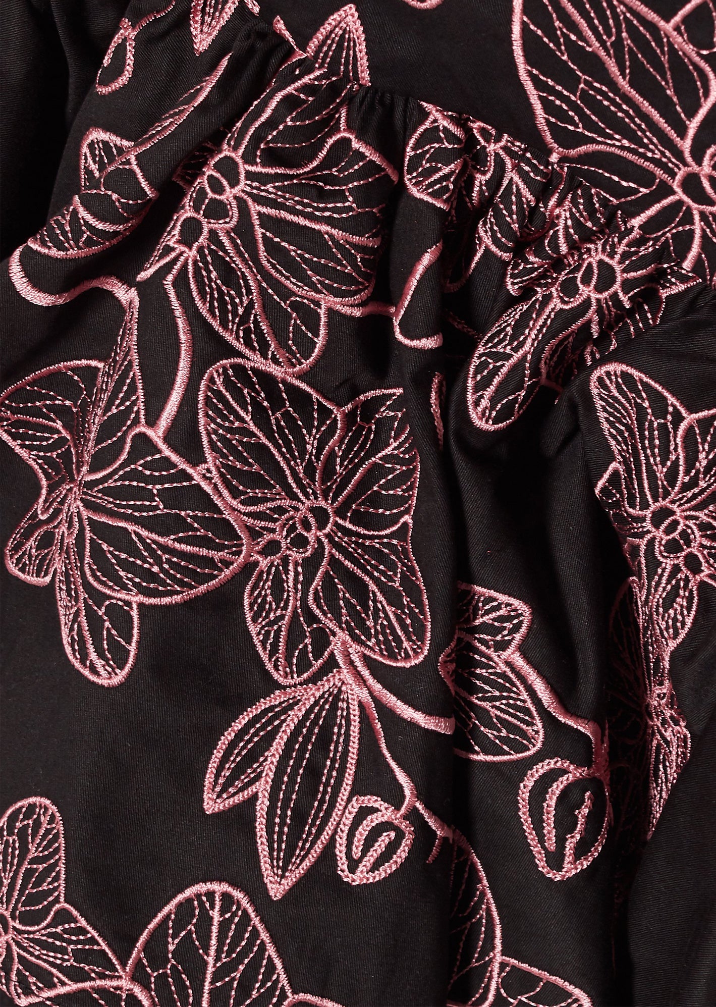 FLORA SKIRT IN BLACK WITH PINK ORCHID EMBROIDERY - No Pise La Grama Web