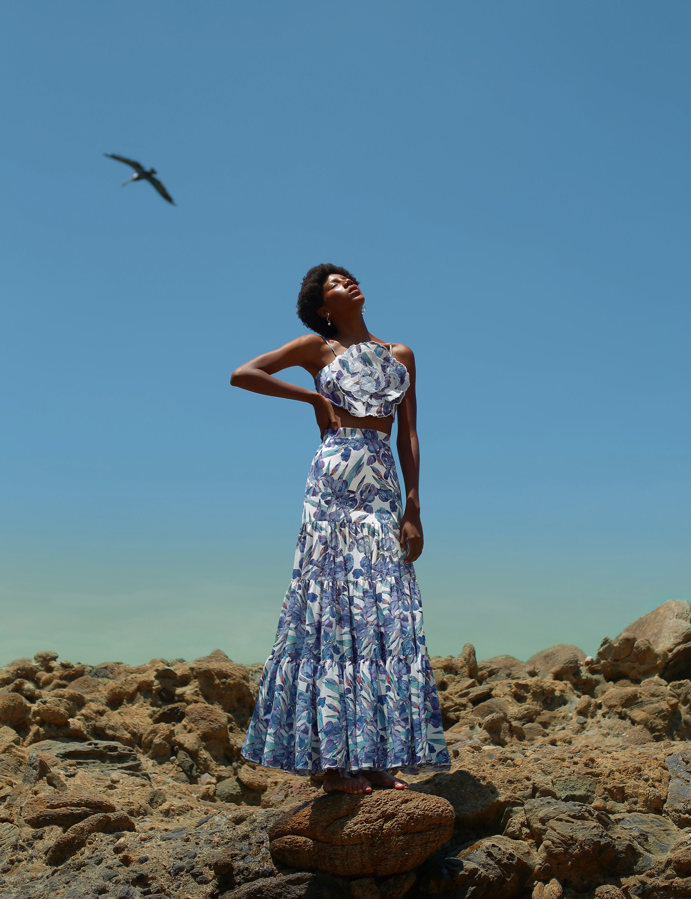 LA MARINA SKIRT IN IRIS BLUE PRINT - No Pise La Grama Web