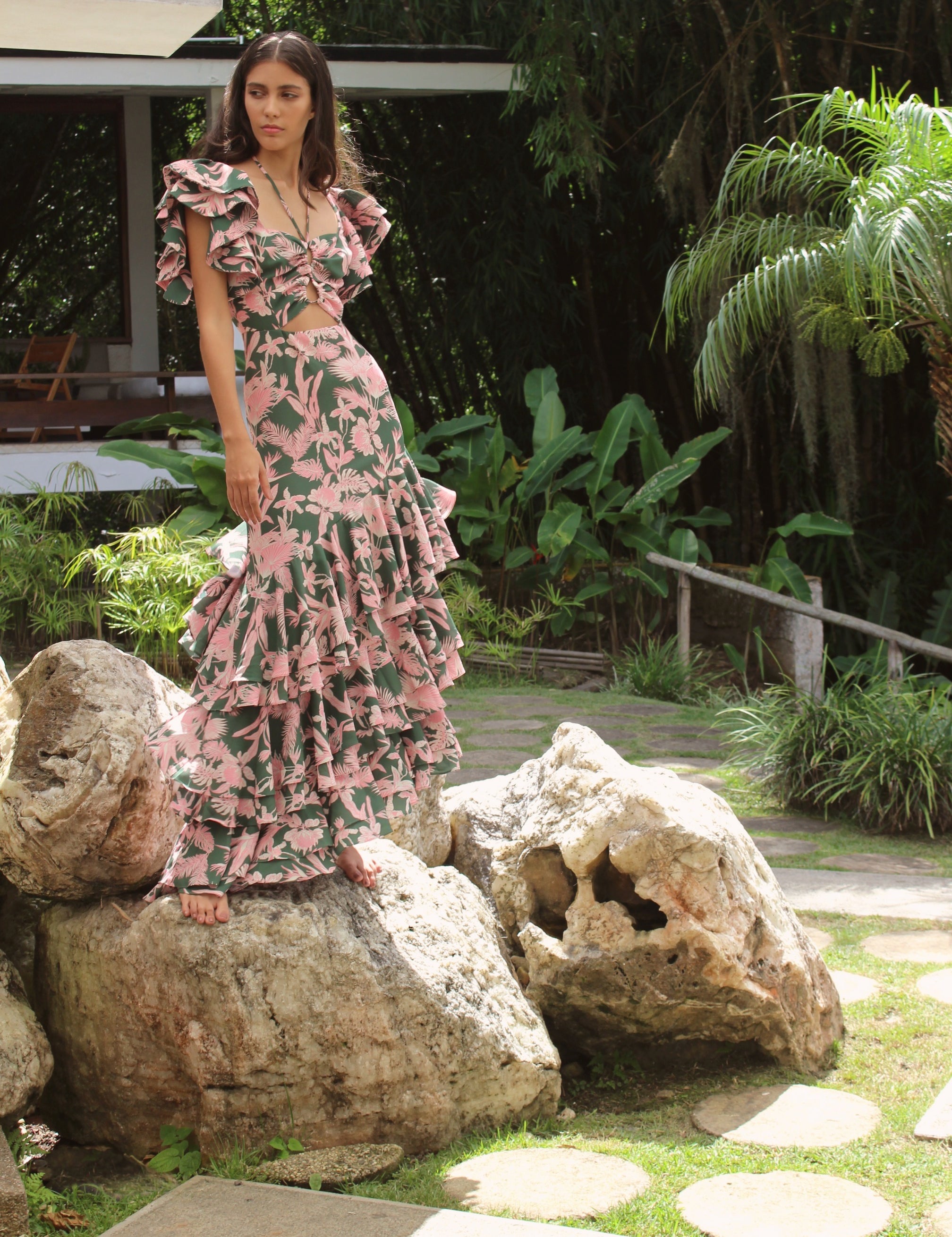 CHOCOLATE DRESS IN JARDIN TROPICAL VERDE - No Pise La Grama Web