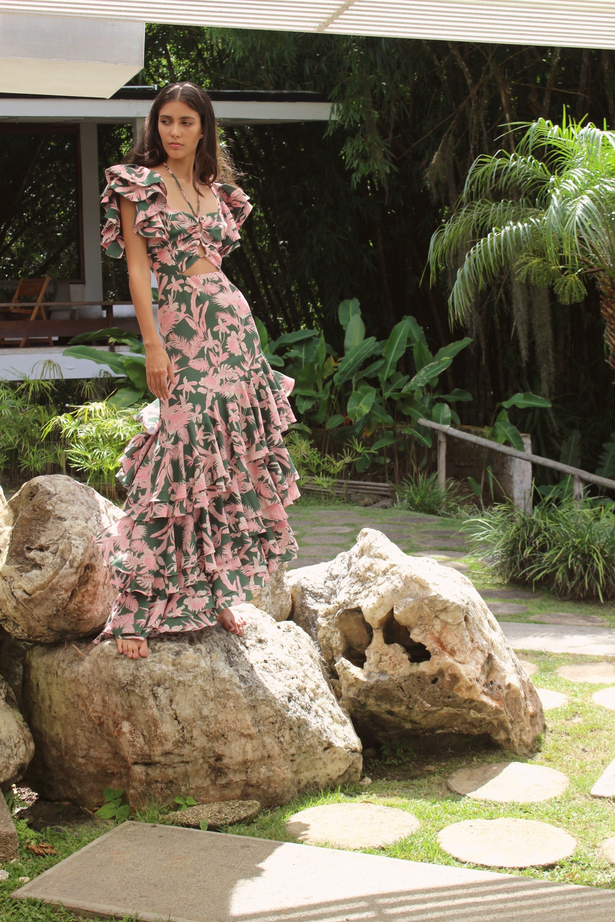 CHOCOLATE DRESS IN JARDIN TROPICAL VERDE - No Pise La Grama Web