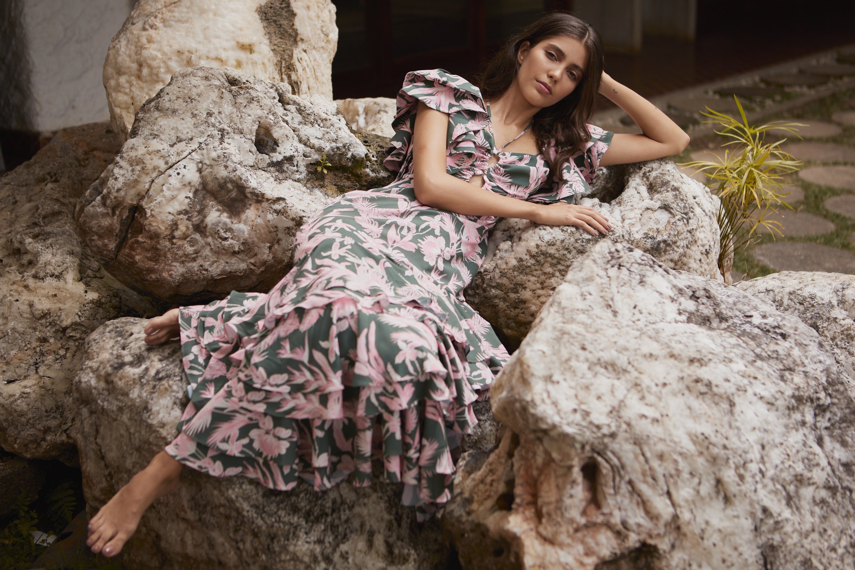 CHOCOLATE DRESS IN JARDIN TROPICAL VERDE - No Pise La Grama Web