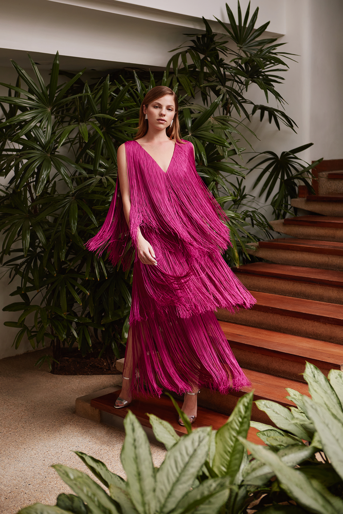 Zara pink fringe sales dress