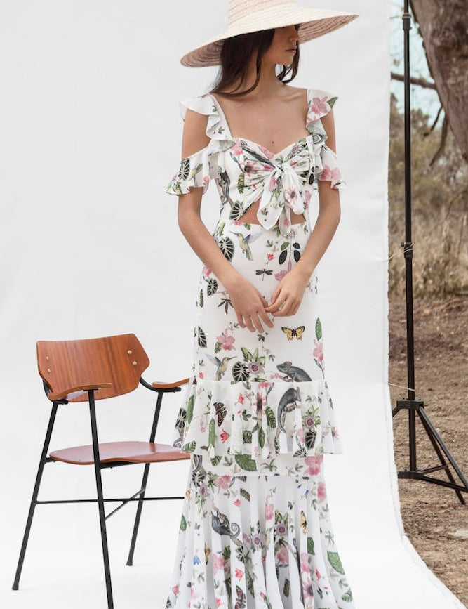 PICAFLOR DRESS IN WHITE CAMALEON PRINT - No Pise La Grama Web