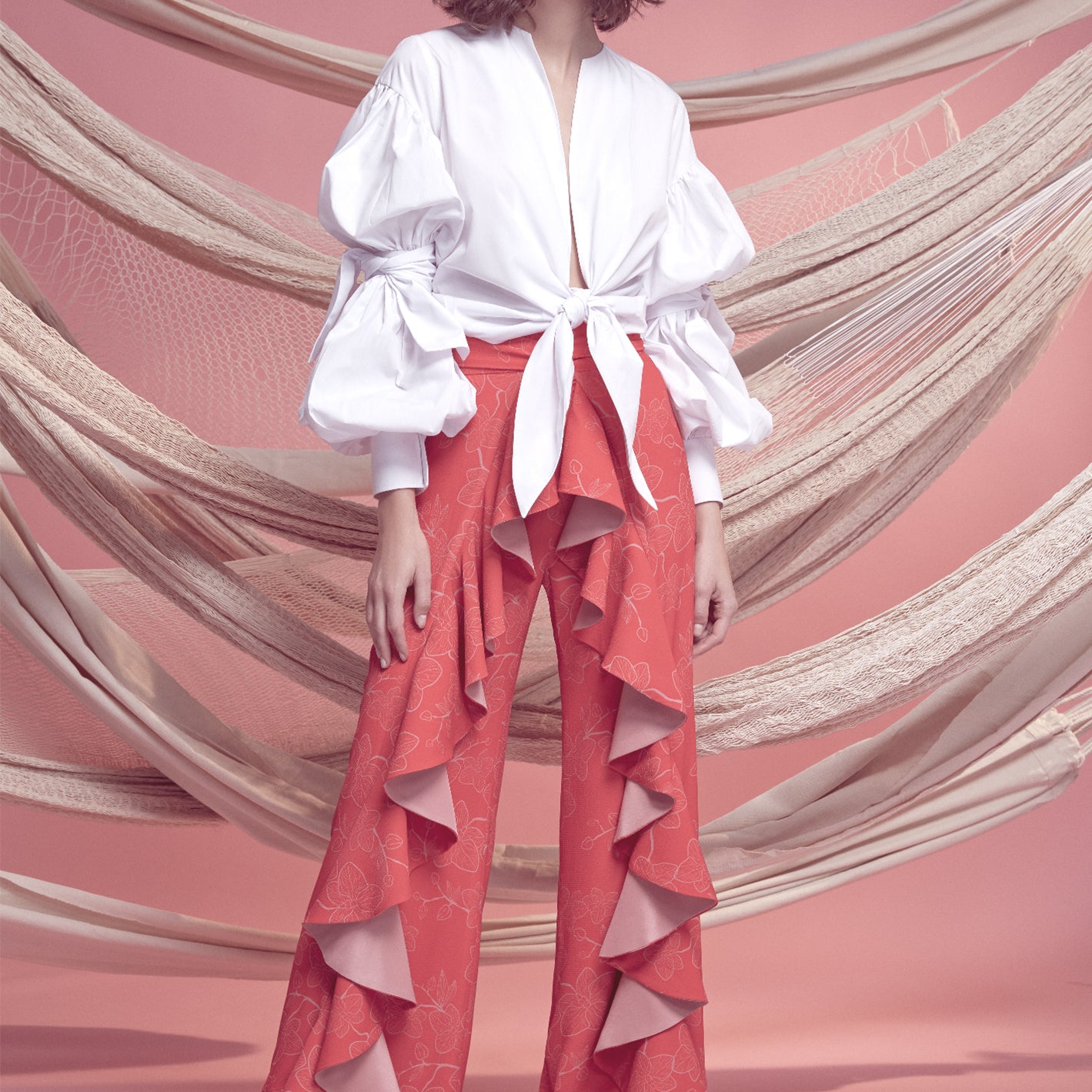PAREO PANTS IN RED ORCHID PRINT - No Pise La Grama Web