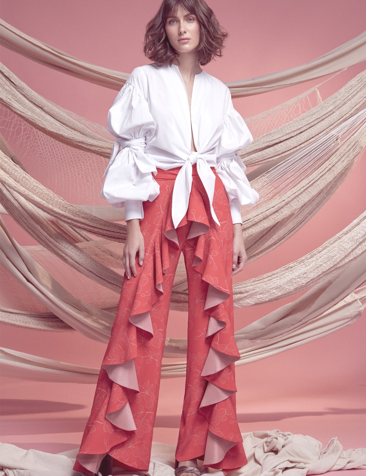 PAREO PANTS IN RED ORCHID PRINT - No Pise La Grama Web
