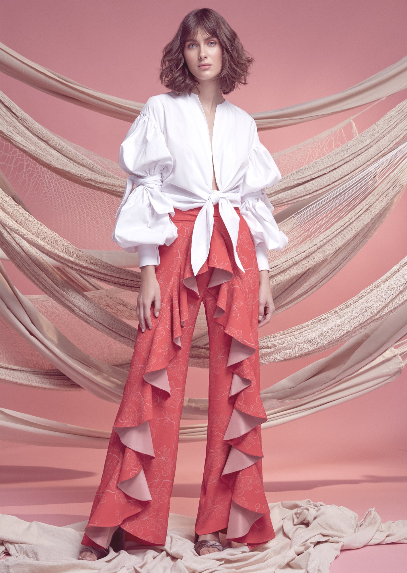 PAREO PANTS IN RED ORCHID PRINT - No Pise La Grama Web