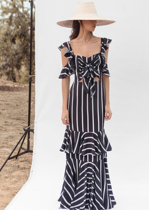 PICAFLOR DRESS IN BLACK AND WHITE STRIPES