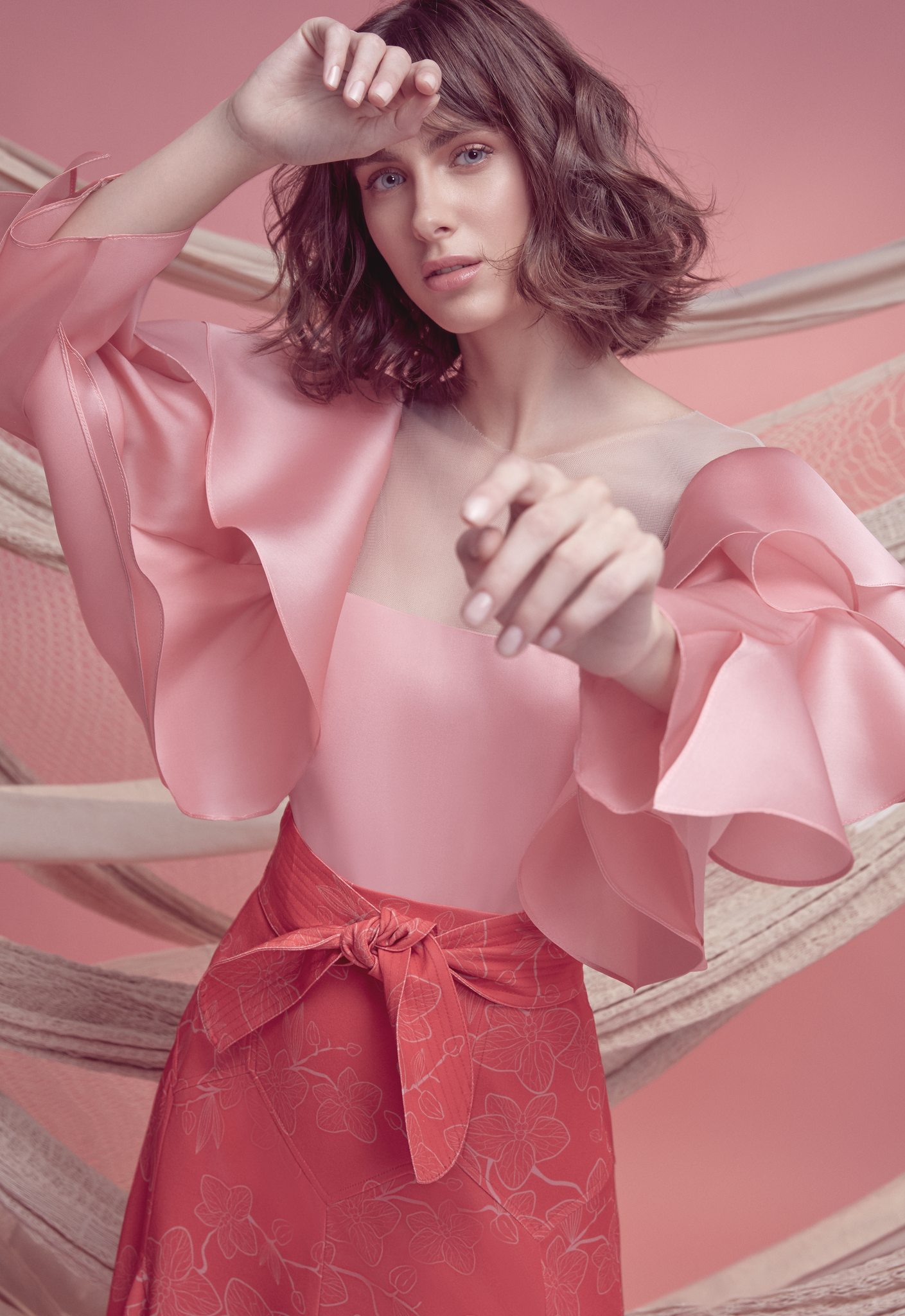 SOMBRITA SKIRT IN RED ORCHID PRINT - No Pise La Grama Web