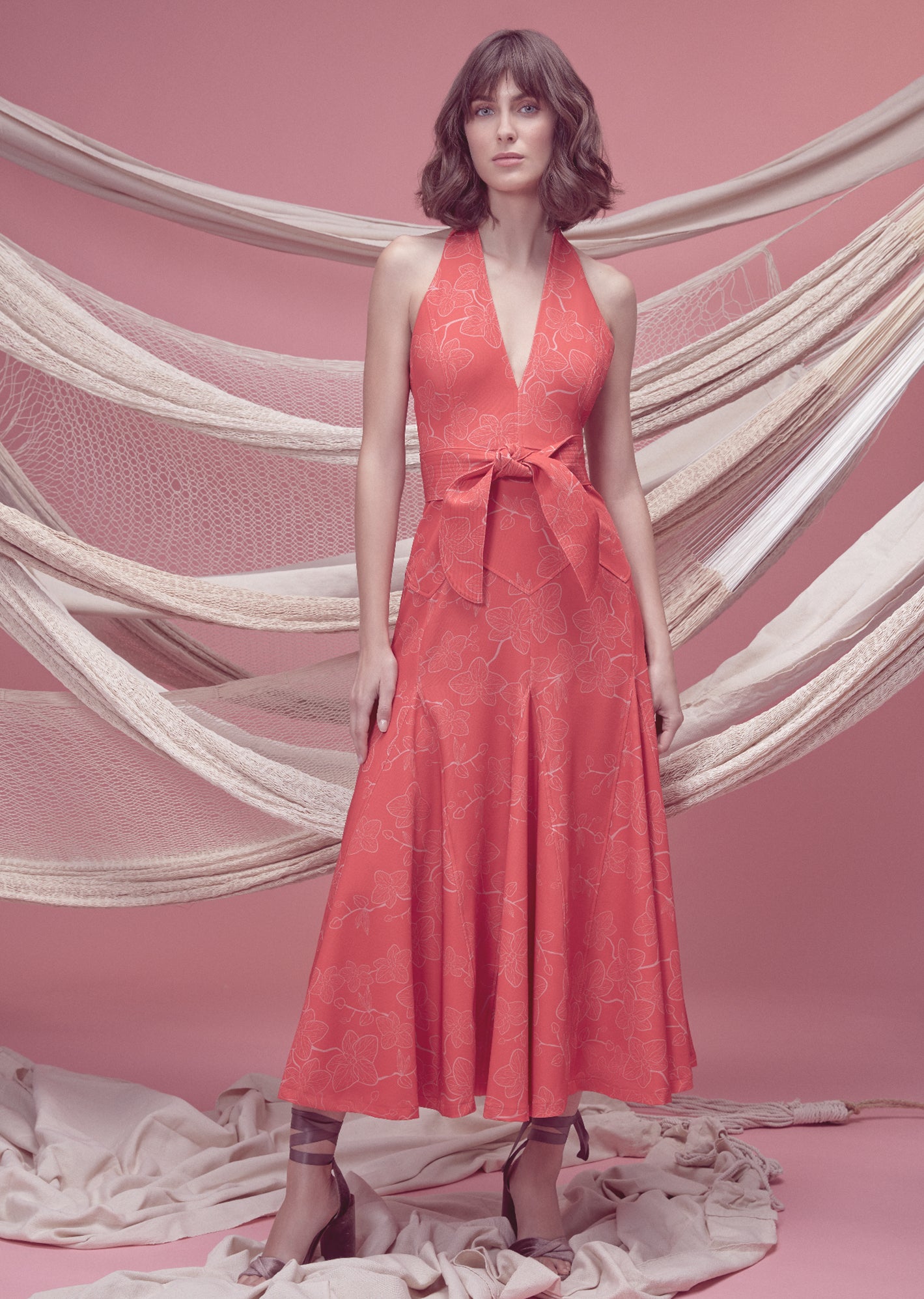 SOMBRITA DRESS IN RED ORCHID PRINT - No Pise La Grama Web