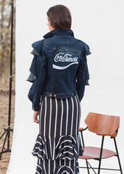 TOMA CONCIENCIA JACKET IN DENIM WITH WHITE EMBROIDERY - No Pise La Grama Web