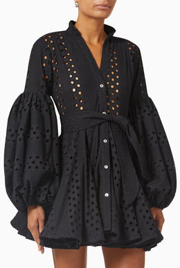 CARTA Y LETRA DRESS EYELET IN BLACK EYELET - No Pise La Grama Web