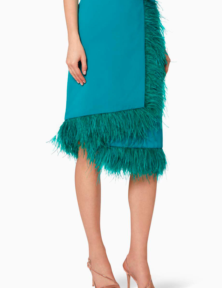 AMATISTA SKIRT IN TEAL GREEN, WITH OSTRICH FEATHERS - No Pise La Grama Web