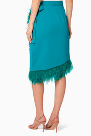 AMATISTA SKIRT IN TEAL GREEN, WITH OSTRICH FEATHERS - No Pise La Grama Web