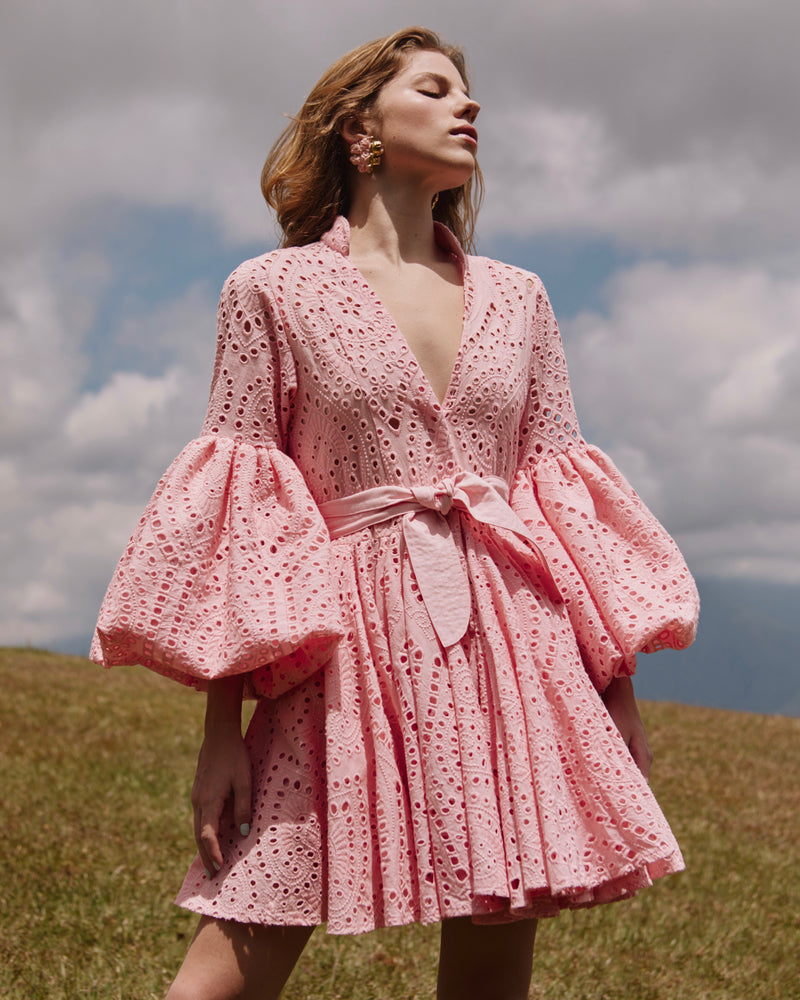 
            
                Load image into Gallery viewer, CARTA Y LETRA DRESS EYELET IN PINK EYELET
            
        