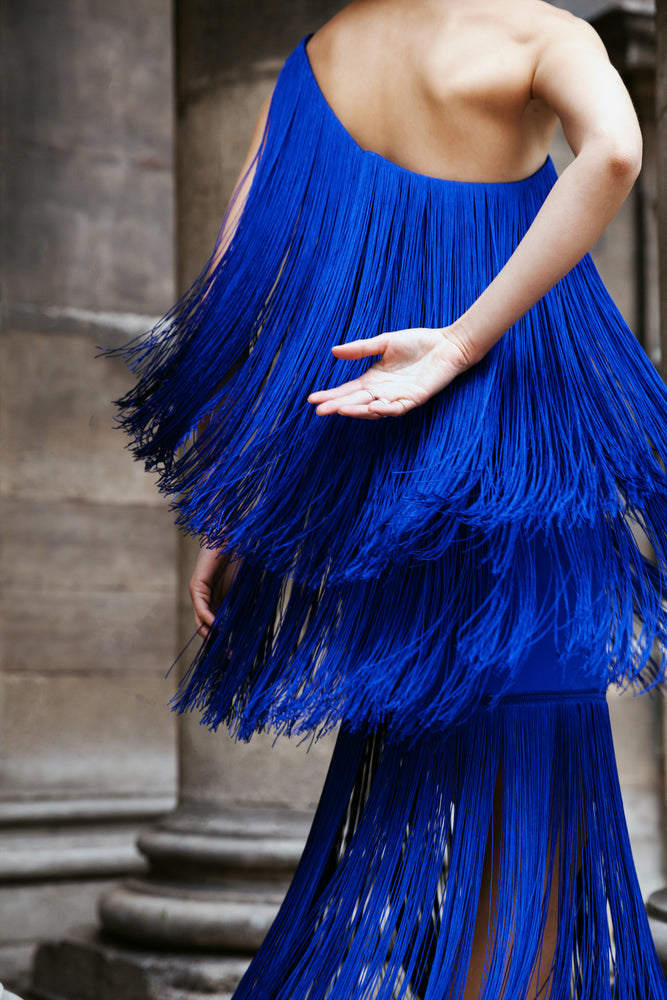 Feriani 18335 - Blue Evening Gown with Asymmetric Elegance
